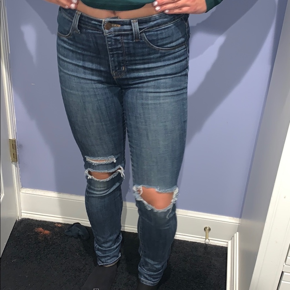 Slim High Rise Blue Ripped Jeans